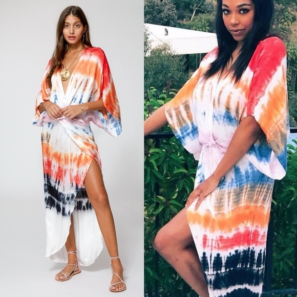 Young Fabulous & Broke The Siren Maxi Dress in Red Rainbow Wash Small - Picture 14 of 14